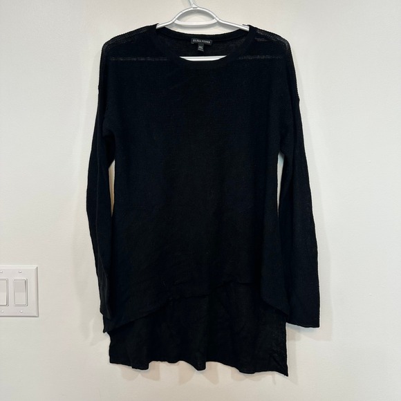 Eileen Fisher Womens Sweater XXS Wool Alpaca Long Line Asymmetrical Tunic Black - Picture 1 of 8